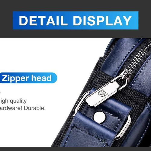 Bullcaptain men's shoulder bag genuine leather and oxford fabric