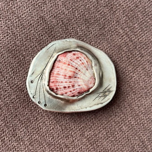 Handmade silver brooch with real shell