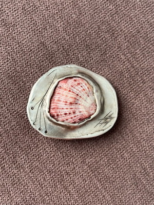 Handmade silver brooch with real shell
