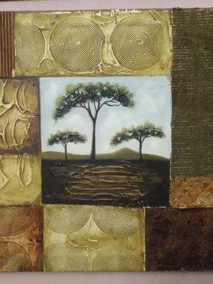 Painting The Tree used, oil paint, patchwork art
