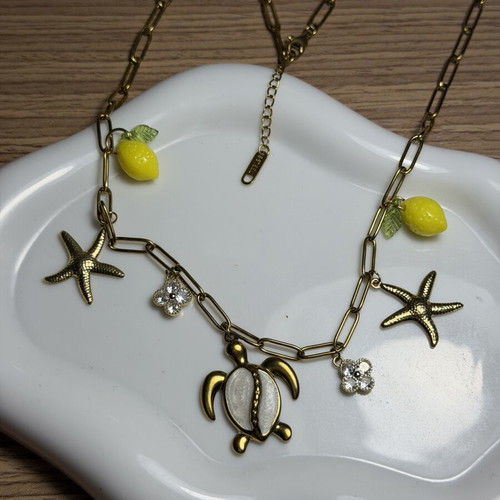 Handmade necklace from steel, gold color, new