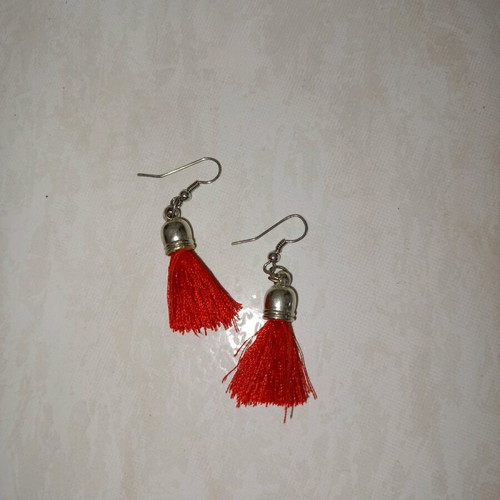 Earrings red tassels with silver detail like new