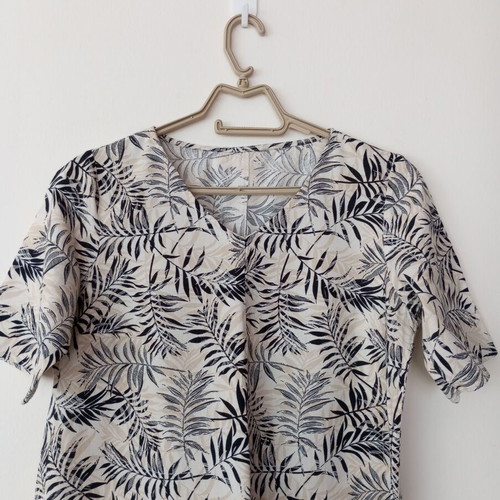 Dress with tropical print, size L, black and beige