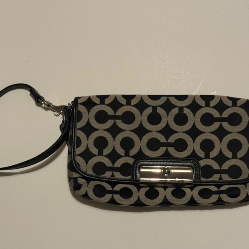 Coach Kristin Black Gray Op Art Signature wristlet bag like new
