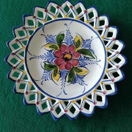 Vintage ceramic decorative plate handmade, like new, from France