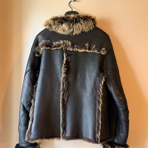 Shearling women's leather mouton jacket used, black, size L
