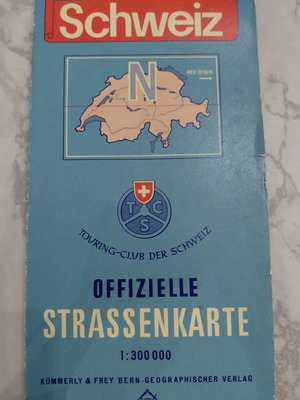 Vintage Switzerland Road Map used from Kümmerly+Frey 1950s-60s