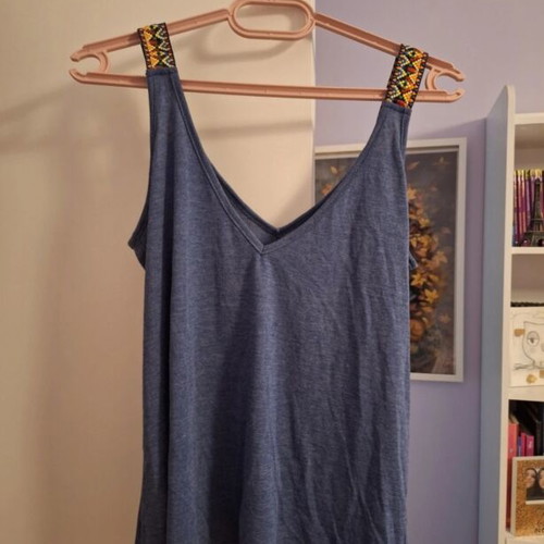 Shein sleeveless blouse with patterned straps, blue, size M