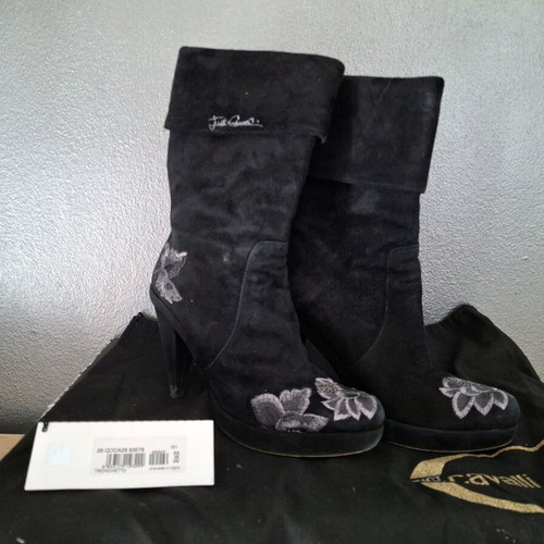 Just Cavalli women's leather boots used, vintage, black, size 38
