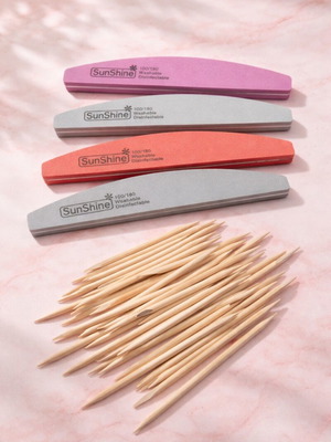 Буфери 5 броя 100/180 grit и 40 дървени pushers нови