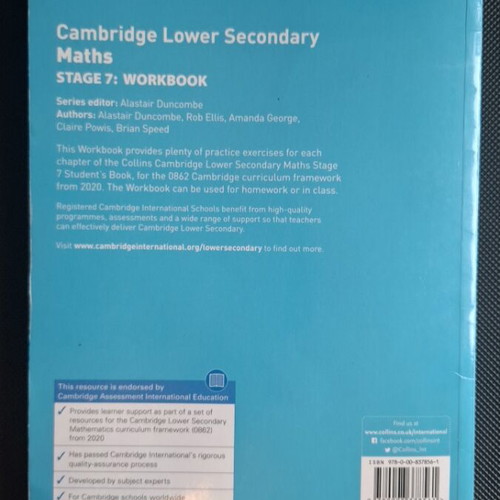 Collins Cambridge Lower Secondary Maths Workbook Stage 7
