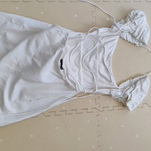 Zara dresses like new, blue satin with fruit print and puff sleeves, blue tie neck, white with lace-up back