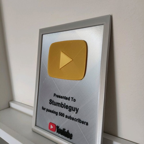 Custom 3D printed YouTube plaque for subscriber milestone