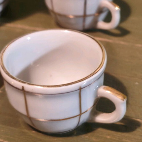 Rafit liqueur raki set used, porcelain with checkered pattern