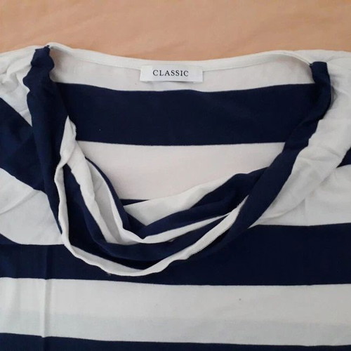 Marks & Spencer striped short-sleeve shirt like new, size 12 UK, blue and white