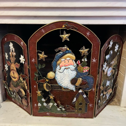 Vintage Christmas iron fireplace cover new