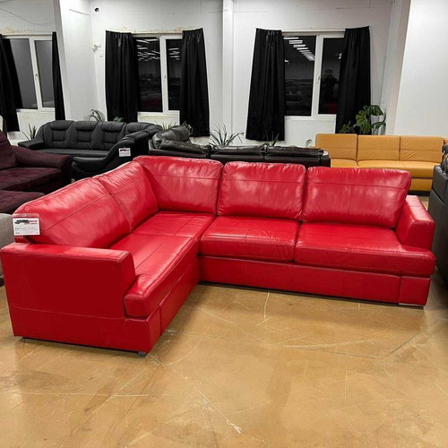 Red leather corner sofa FREYA with bed function new