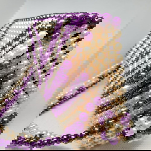 Μίνι τσάντα Perla - μωβ φθινόπωρο νέα, χειροποίητη από πλαστικές πέρλες