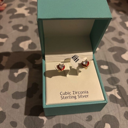 Earrings unused, red and silver