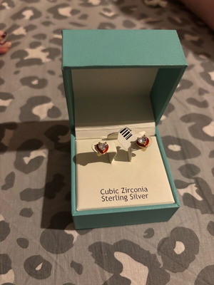 Earrings unused, red and silver