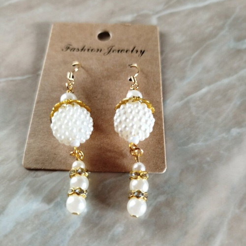 Pearl Bijou Earrings new, handmade with golden tones