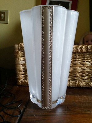Vintage Italian vase used, ice color with silver stripe