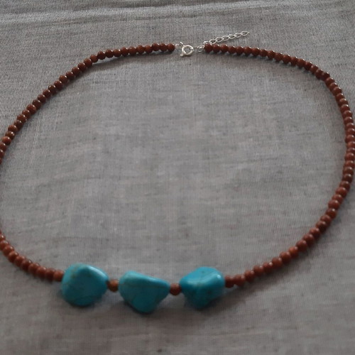 Psyche jewelry set necklace and bracelet with goldstone turquoise silver 925 new handmade