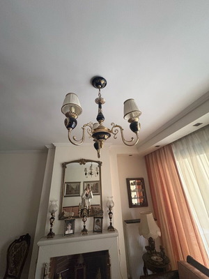 Limoges style chandelier with 3 lights, porcelain and brass