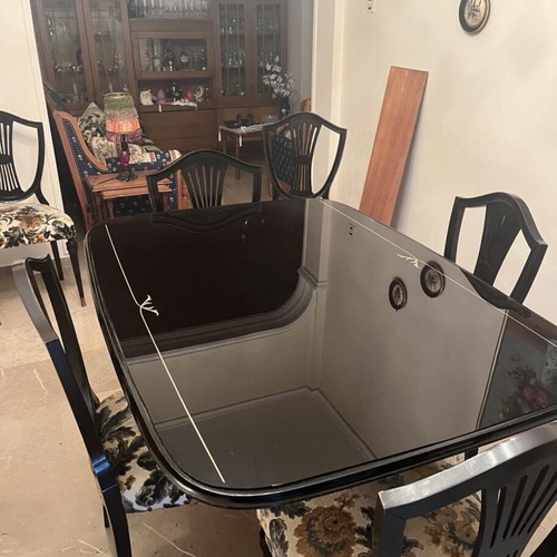 Buffet dining table with 8 chairs and mirror like new