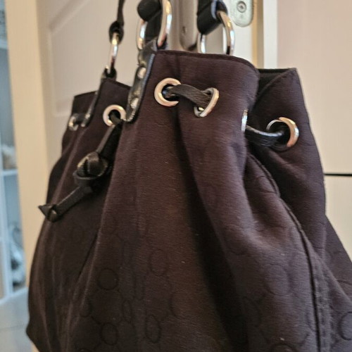 Oroton shoulder bag used, fabric with leather handles black