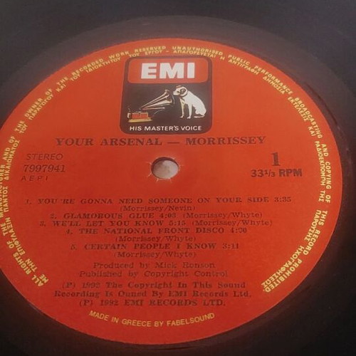 Morrissey Your Arsenal LP like new, Greek copy 1992