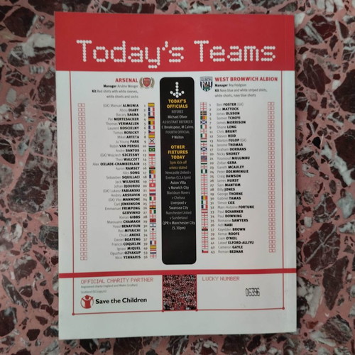 Match program Arsenal - West Brom 05.11.2011 like new
