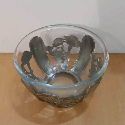 French Art Deco or Art Nouveau vessel used, glass and metal