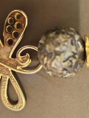 Long necklace with dragonfly and black suede cord with gold element new
