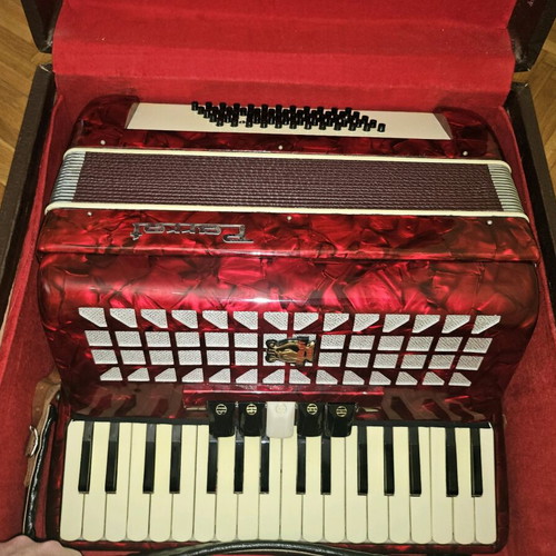 Parrot accordion with case like new, 34 keys, 60 bass