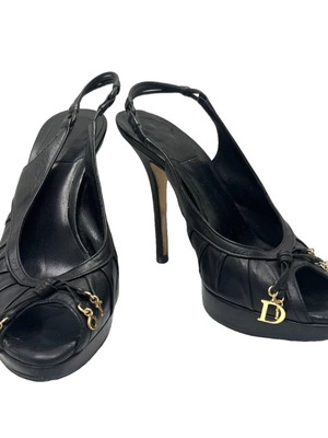 Dior черни кожени дамски обувки с висок ток употребявани, номер 36.5