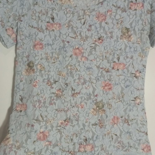 Vintage top with transparency and roses, like new, M-L, turquoise
