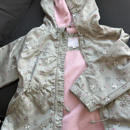 Cool Club kids jacket like new, floral khaki with pink fleece lining size 98