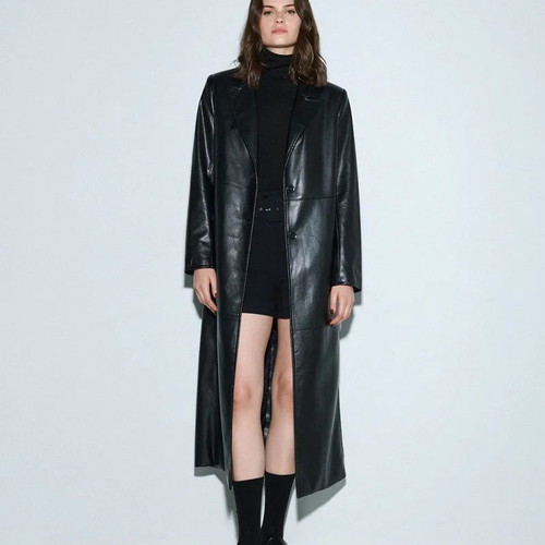 Leather long coat new, black, soft high-quality leather