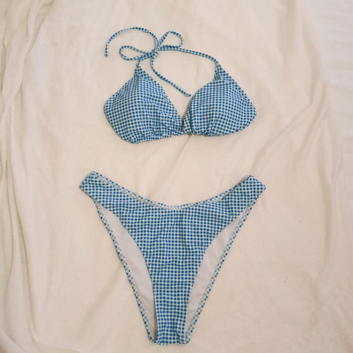 Shein bikini high-waisted checked white blue like new