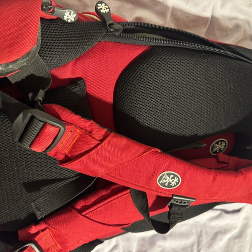 Crumpler backpack like new, red laptop and camera bag with removable cases