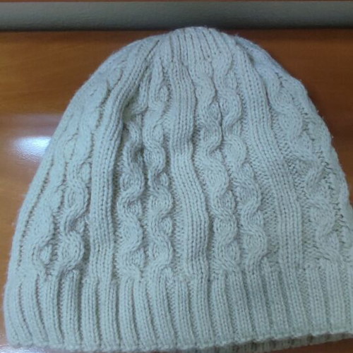 Knitted beanie hat, beige, warm with fur lining