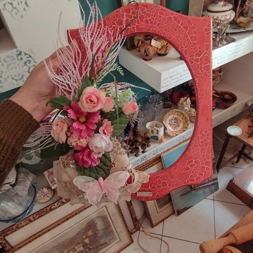 Decorative wall frame with flowers crackle effect like new