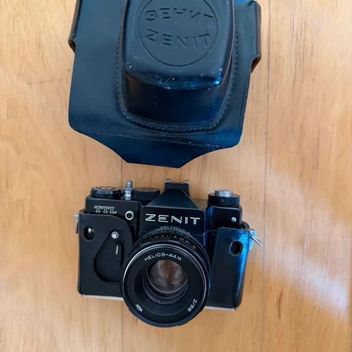 Zenit TTL 35mm SLR film camera used with leather case