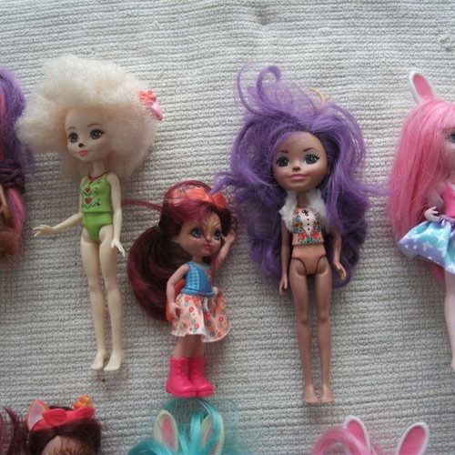 Enchantimals dolls set of 8 used, one smaller with missing clothes