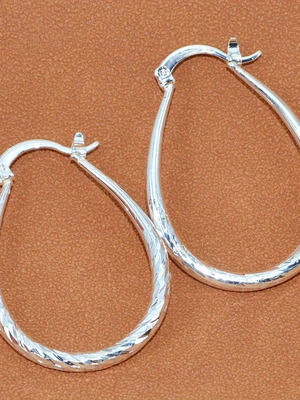 Oval silver hoop earrings new with braided texture