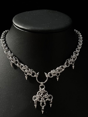 Chainmail necklace with spikes handmade from stainless steel new, silver