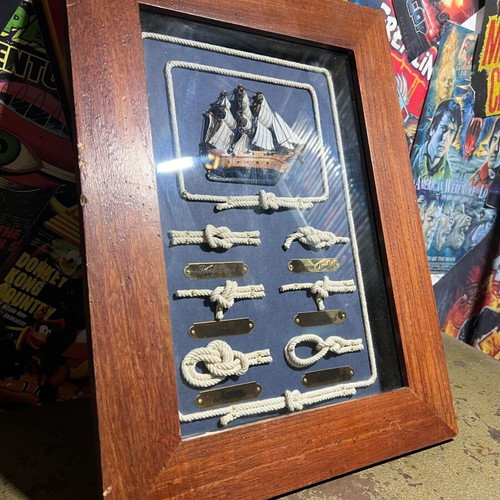 Nautical Wooden Wall Frame like new with knots and wooden ship