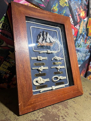 Nautical Wooden Wall Frame like new with knots and wooden ship