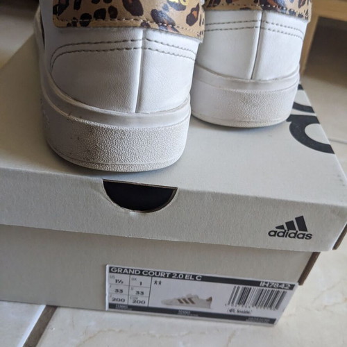 Adidas kids athletic shoes used with leopard design size 33 white